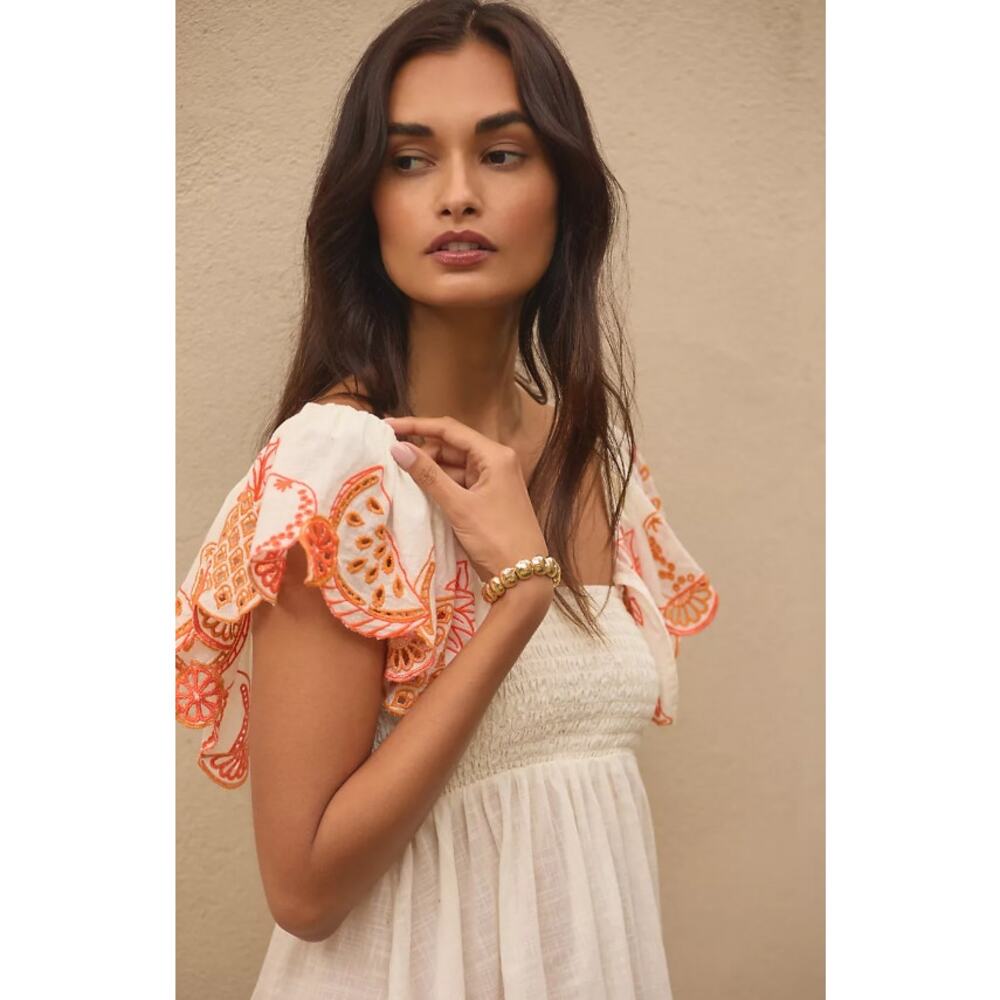 EUC Anthropologie Flutter-Sleeve Embroidered Cotton Mini Dress - Medium - Picture 2 of 5